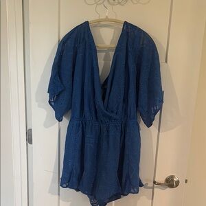 DAVI & DANI Blue Embroidered Lace Romper